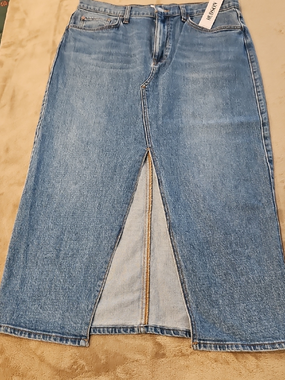 Hudson Jeans Reconstructed Denim Skirt with Front Slit